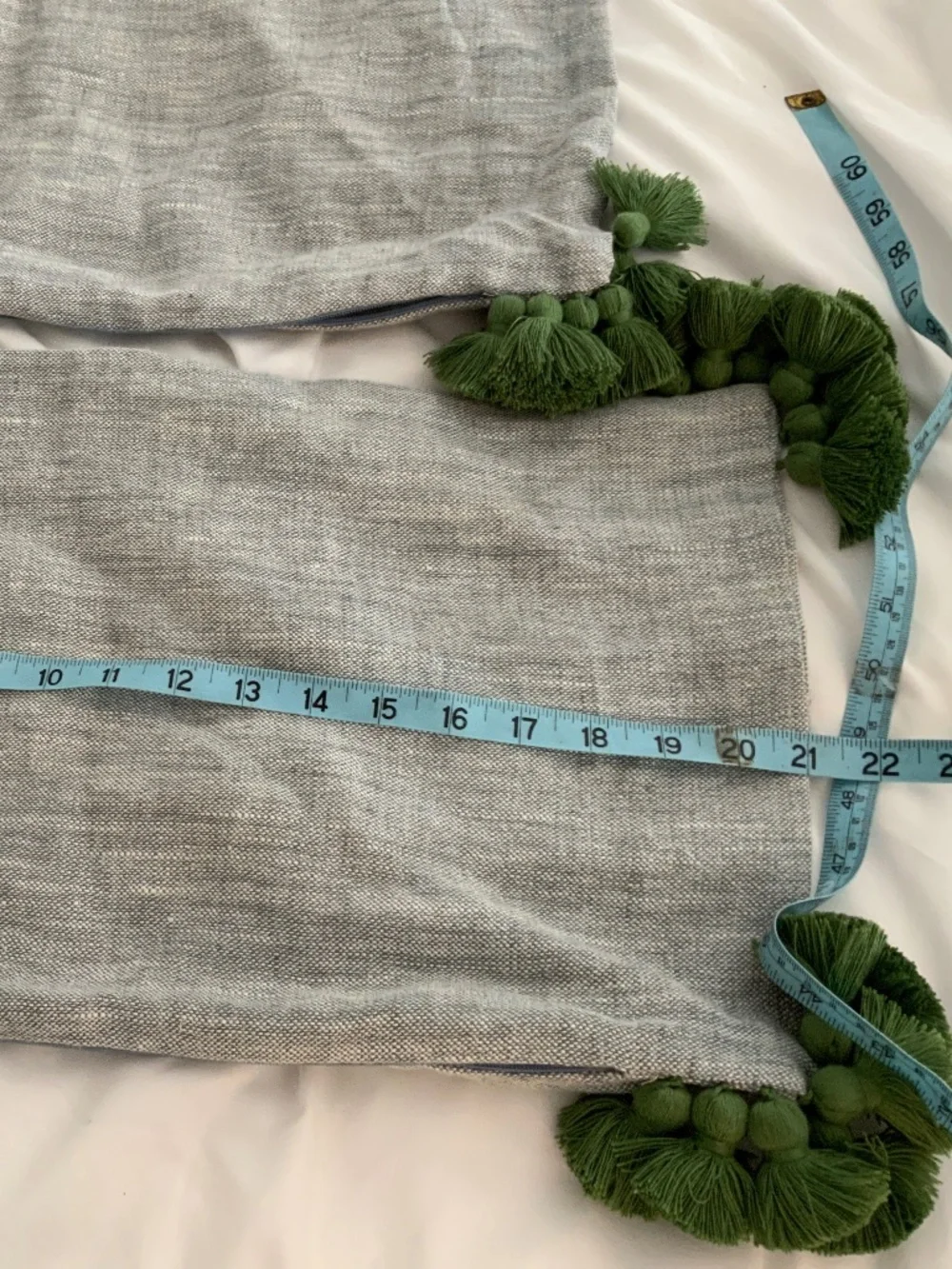 SERENA AND LILY LOT OF 2 BLUE LINEN GREEN TASSELS THROW PILLOWS